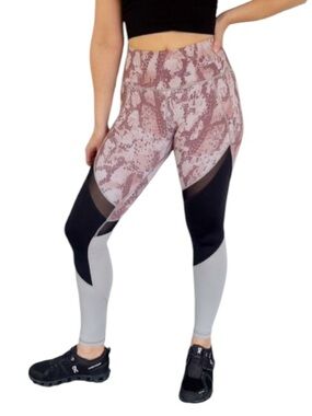 VM pink snake print gray black color block high rise full length leggings small